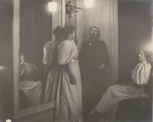 Portrait of Henry Lerolle with Two of His Daughters, Yvonne and Christine, and a Mirror